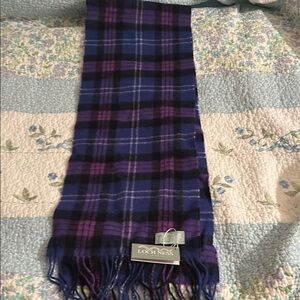 New with tag Loch Ness Purple and Blue Plaid 100% lamb wool tartan Scarf